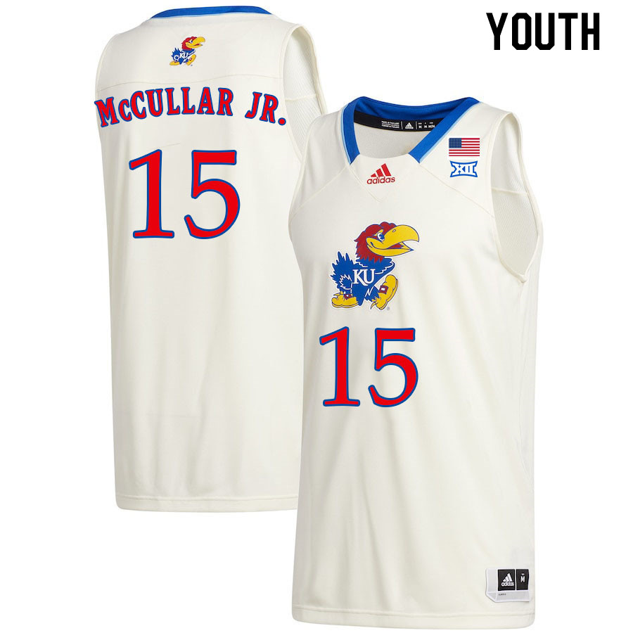 Youth #15 Kevin McCullar Jr. Kansas Jayhawks College Basketball Jerseys Stitched Sale-Cream